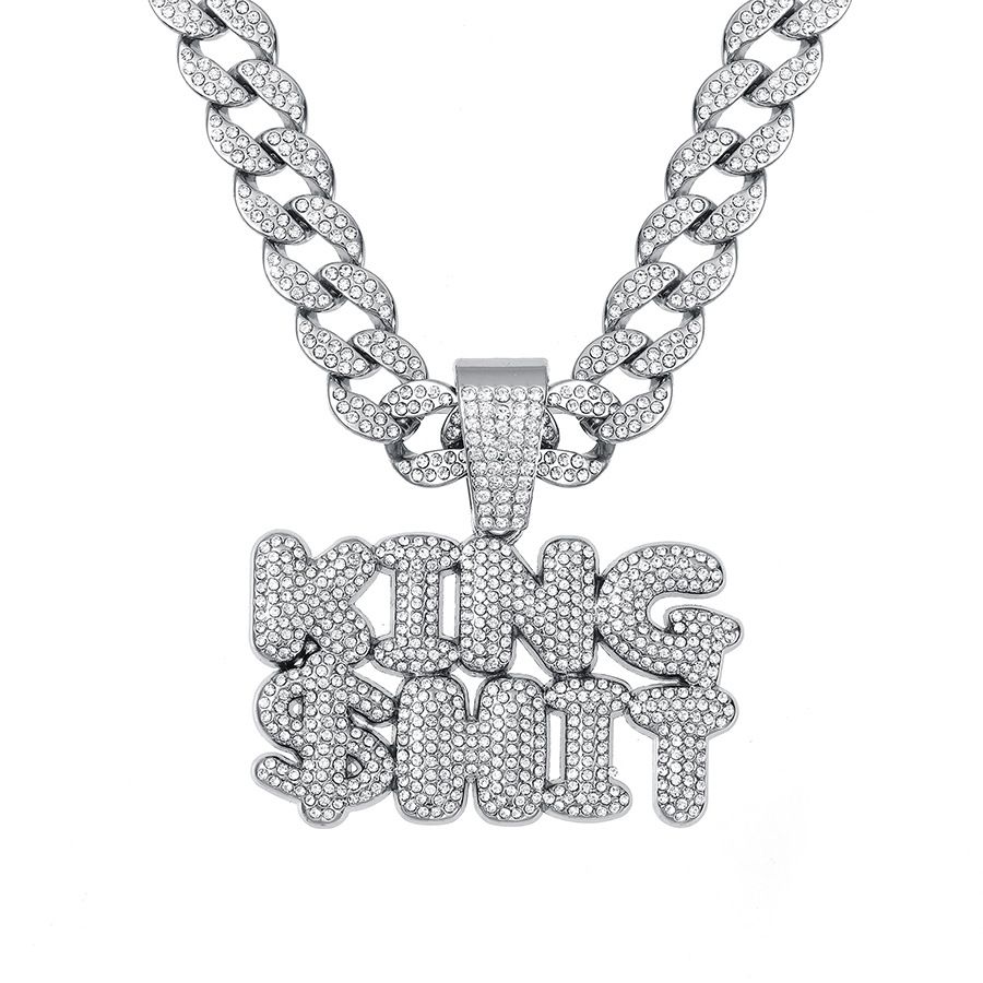 New Product Full Diamond Double Row Stereoscopic Letter Pendant Personalized Hip Hop Trendy Street Dance Cuban Necklace_ipsvogv.com