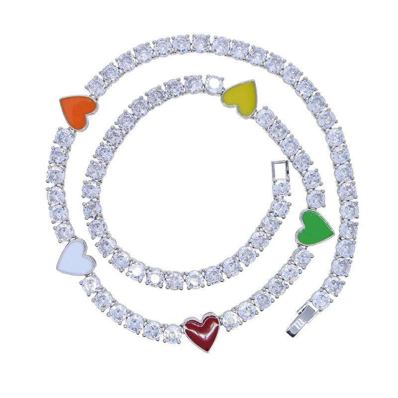 Men's Jewelry Hip Hop New Five Color Love Pendant 5mm Tennis Chain Fashion Tennis Chain Necklace Jewelry_ipsvogv.com