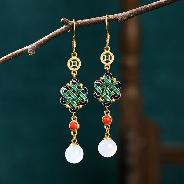 Eryuan S Silver Needle Inlaid With Natural Chalcedony Lucky Knot Design Earrings, Live Broadcast Earrings_ipsvogv.com