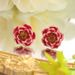 New Chinese Style National Tide Enamel Peach Blossom Earrings Super Fairy Retro Forest Earrings French Exaggerated Layered Vintage Earrings_ipsvogv.com