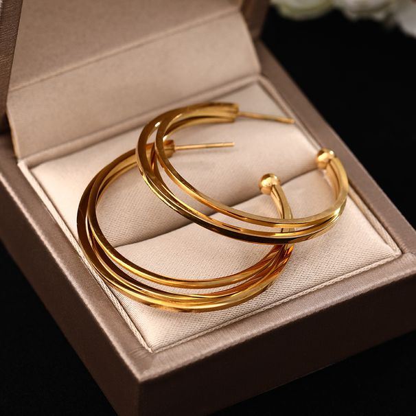 Fashionable Three-layer C-ring Titanium Free Steel Trendy And Creative C-shaped High-end Earrings, Accessories That Do_ipsvogv.com