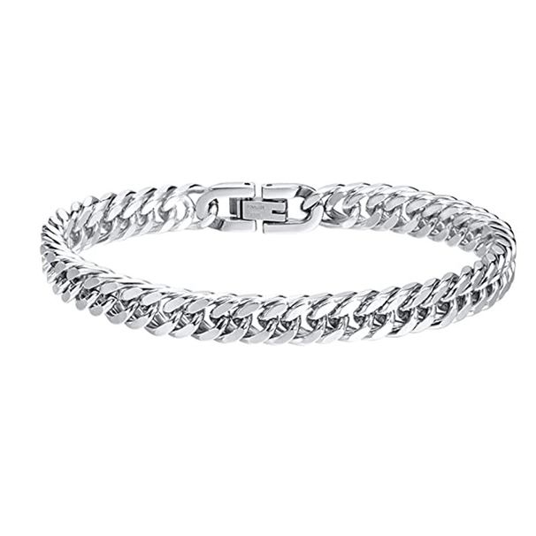 Star Alloy Stainless Four-Sided Polished Wide Thickened Hip-Hop Dominant Titanium Steel Bracelet Cuban Chain Punk_ipsvogv.com