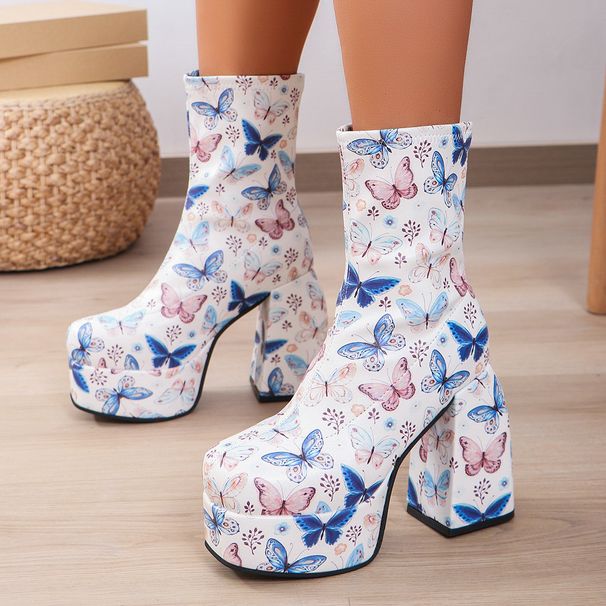 Women's Chunky Heel Pumps denim short boots women's square head waterproof platform high heel fashionable thick bottom women's boots_ipsvogv.com