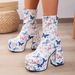 Women's Chunky Heel Pumps denim short boots women's square head waterproof platform high heel fashionable thick bottom women's boots_ipsvogv.com