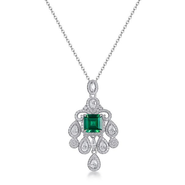 S925 Silver Cultured Emerald Pendant Female Retro Light Luxury Pendant Necklace_ipsvogv.com