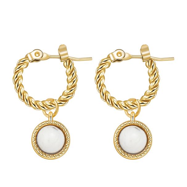 Natural Stone Earrings Titanium Steel Earrings For Women French Retro Twisted Earrings Round Pendant Earrings_ipsvogv.com