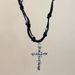 Dark Gothic Style Silver Winding Cross Pendant Necklace With Niche Design, Black Braided Leather Rope Collarbone Chain_ipsvogv.com