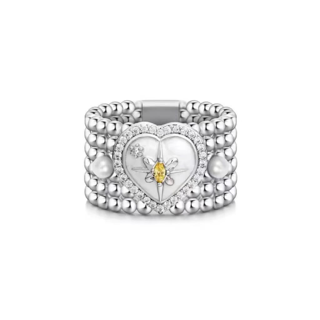 Butterfly Starry Women's Style Zhou Ye Huang Xiaoyun Same Love Pearl Drip Oil Wide Edition Ring Opening Adjustable_ipsvogv.com
