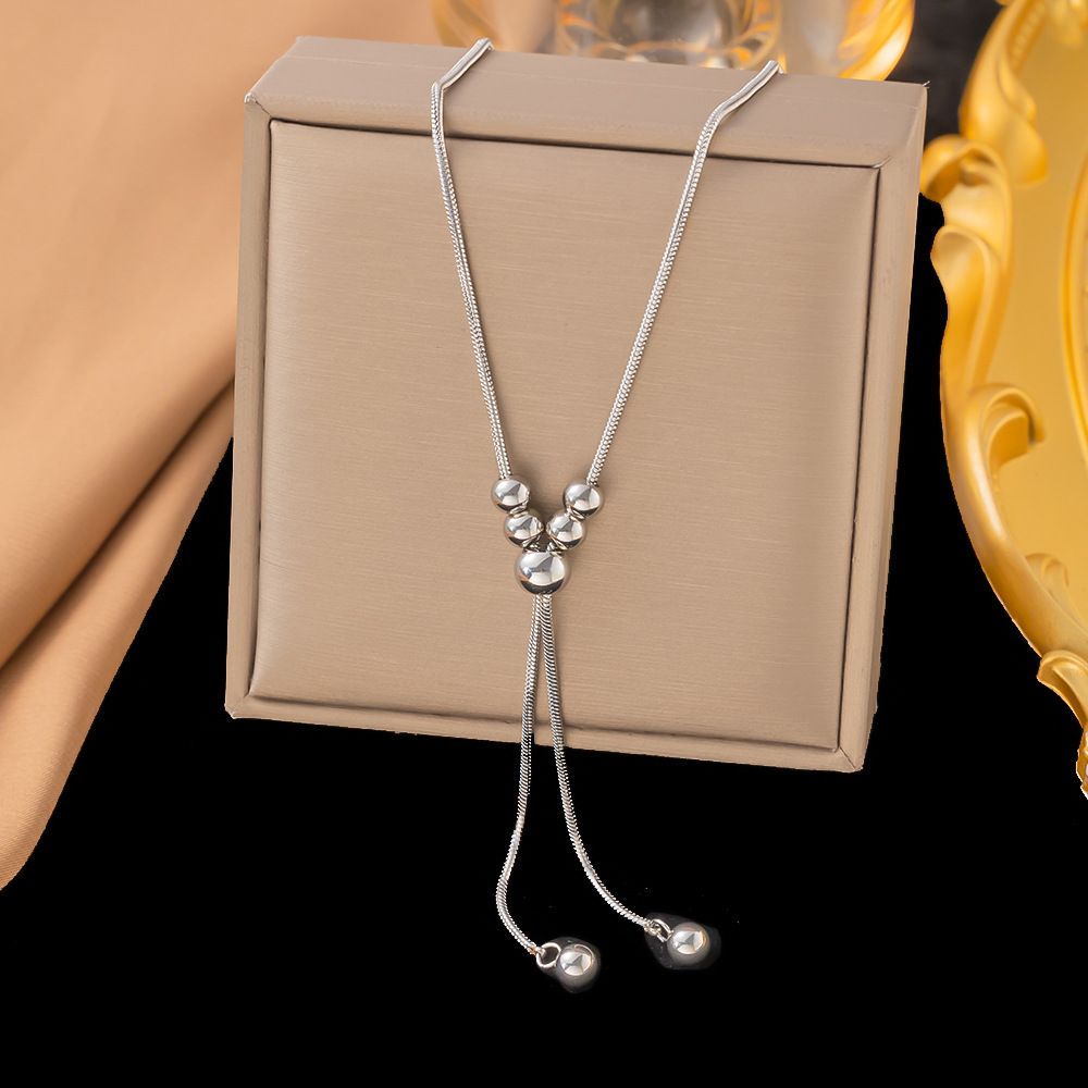 Non Fading Round Ball Pull-out Adjustable Necklace Women, Niche Long Sweater Accessories, High-end Feeling, Collarbone_ipsvogv.com