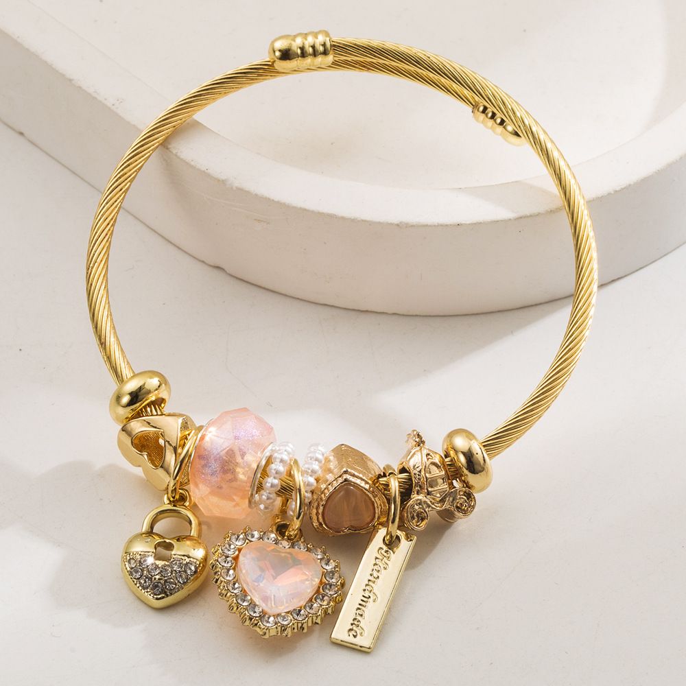 Pan Family's New Fashionable Stainless Steel Couple With Simple Crystal Beads And Love Accessories Pendant Bracelet For_ipsvogv.com