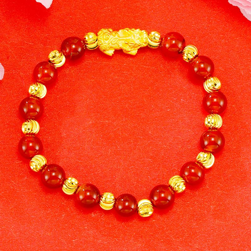 New Red/Yellow Agate Paired With Sand Gold Pixiu Women's Red/White Jade Marrow Bracelet_ipsvogv.com