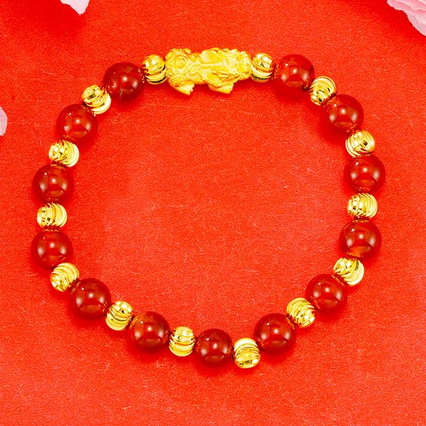 New Red/Yellow Agate Paired With Sand Gold Pixiu Women's Red/White Jade Marrow Bracelet_ipsvogv.com
