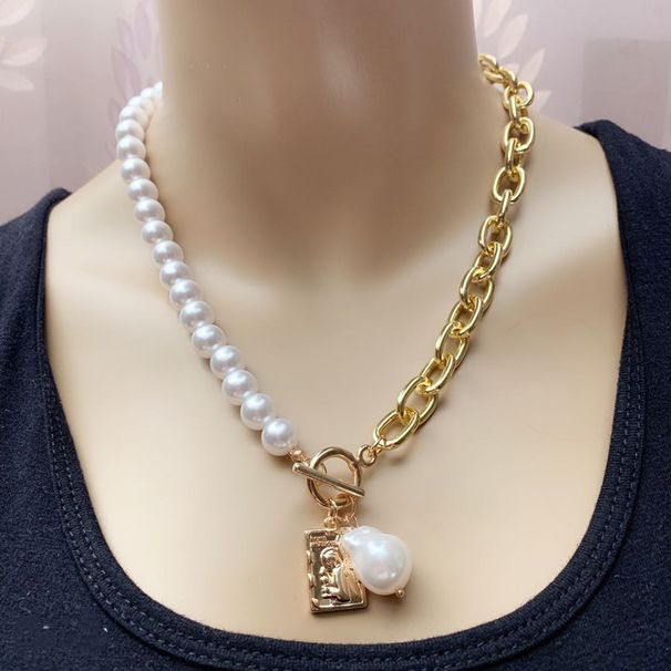 Jewelry New Copper Snake Baroque Pearl Portrait Square Label Multi Layered Necklace Set Chain_ipsvogv.com
