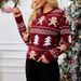 Women's Clothing new gingerbread man jacquard long sleeved sweater pullover casual top Christmas sweater_ipsvogv.com