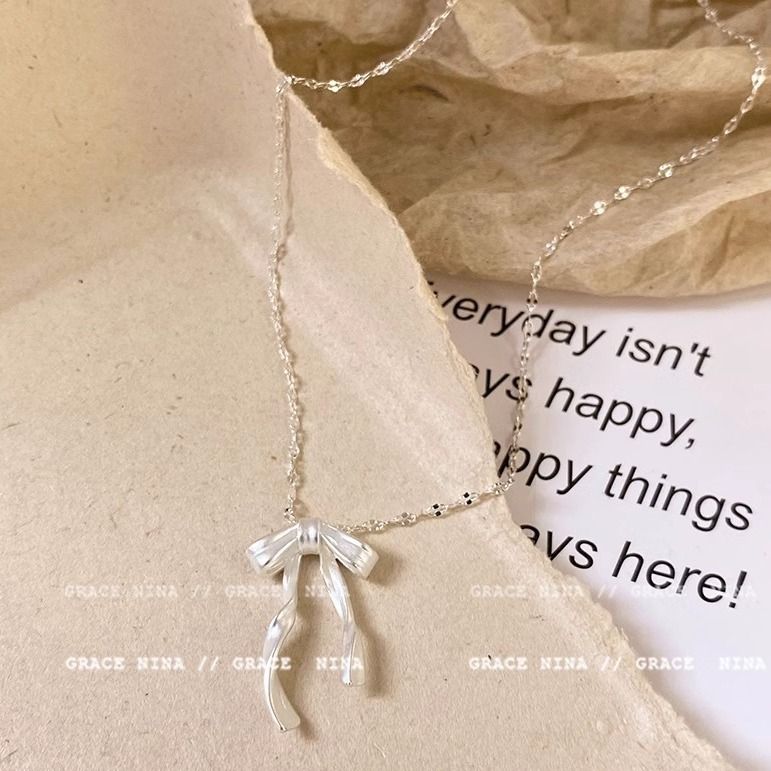 Summer Girl Ribbon Bow Necklace For Women 2024 New Ins Korean Style Collarbone Chain Simple Versatile_ipsvogv.com