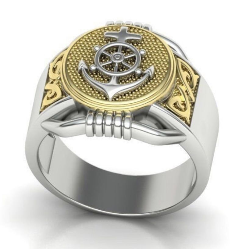 Sanjie's New Fashion Two Tone Creative Style Boat Anchor Shaped Men's Ring Ins Wind And Internet Celebrity Jewelry_ipsvogv.com