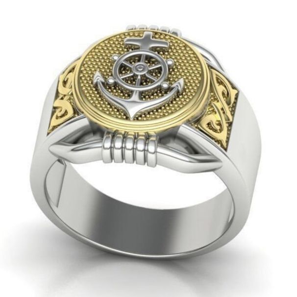 Sanjie's New Fashion Two Tone Creative Style Boat Anchor Shaped Men's Ring Ins Wind And Internet Celebrity Jewelry_ipsvogv.com
