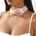 N11747 French Romantic Hepburn Pearl Fresh and Sweet Rose Banquet Necklace_ipsvogv.com