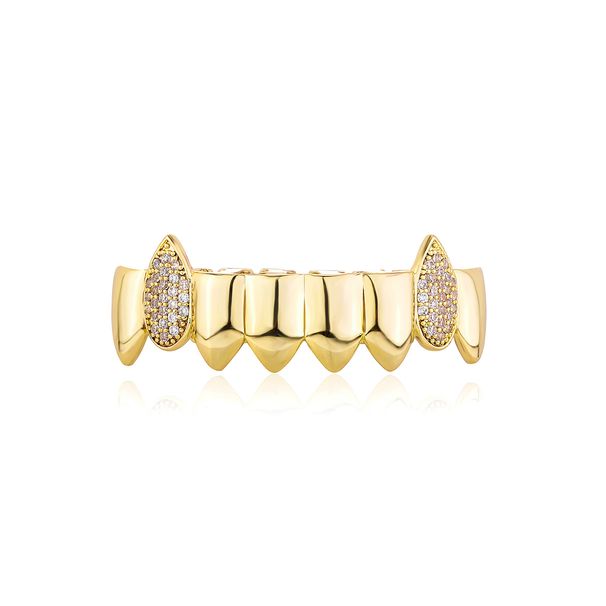 Unisex Jewelry Fashion full diamond mixed inlay vampire fangs trendy cool men decoration dentures gold braces personality accessoriesHIPHOP tooth_ipsvogv.com