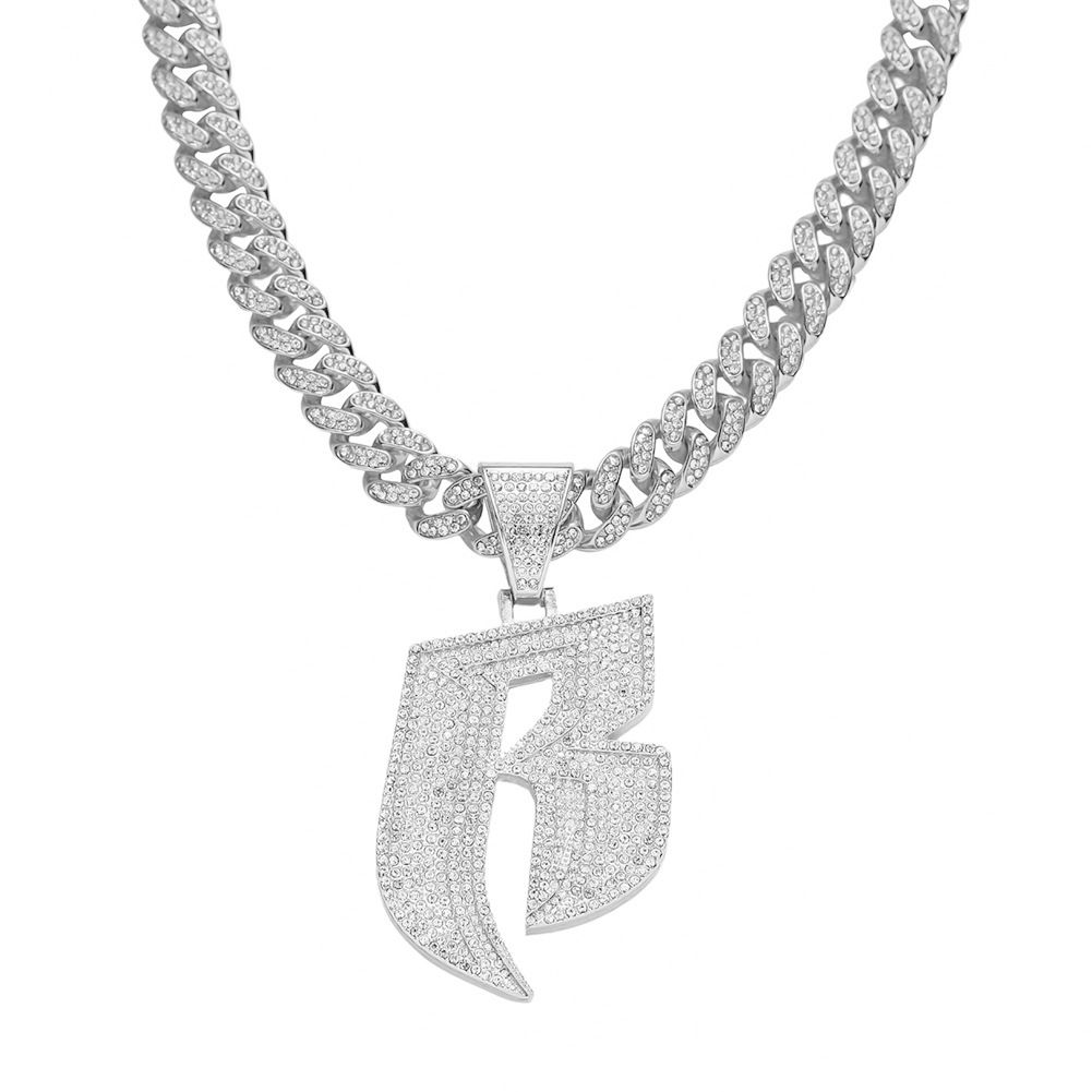 Hip Hop Full Diamond Letter B Pendant Necklace Men's Punk Style Cuban Chain Accessories Personalized Jewelry_ipsvogv.com