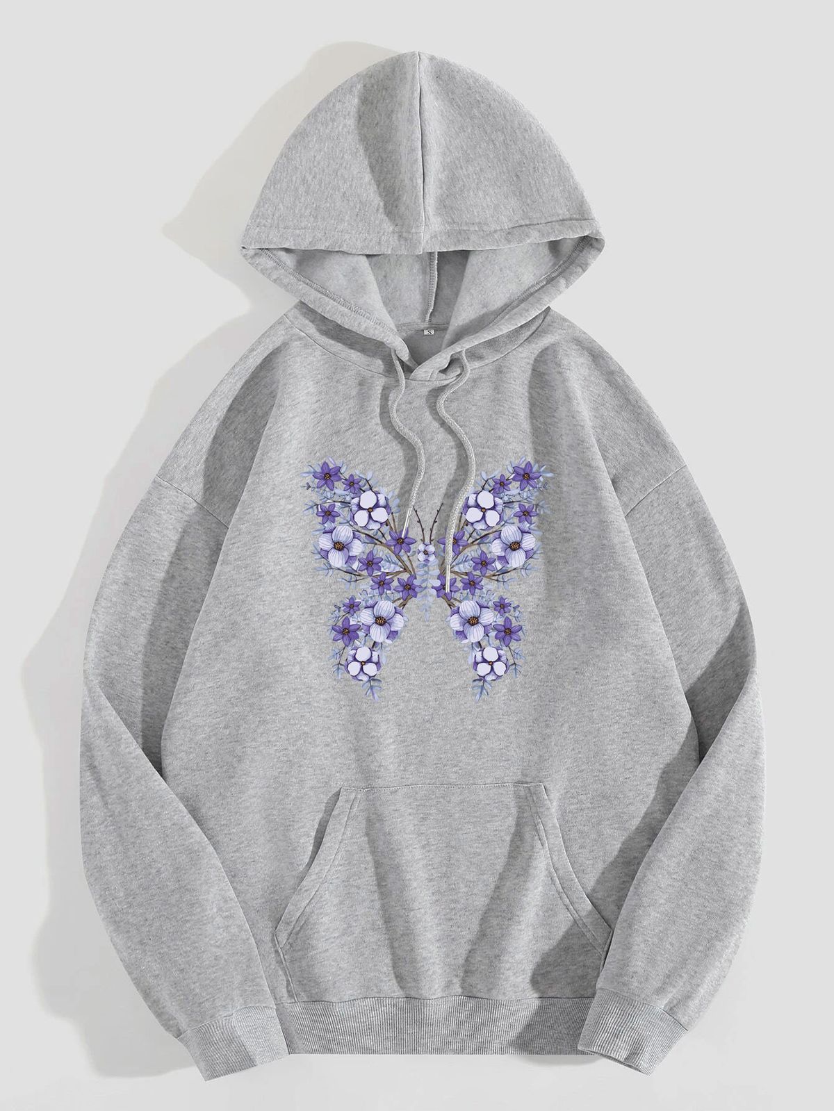 Women's Hoodie Long Sleeve Hoodies & Sweatshirts Printing Pocket Casual Flower Butterfly_ipsvogv.com