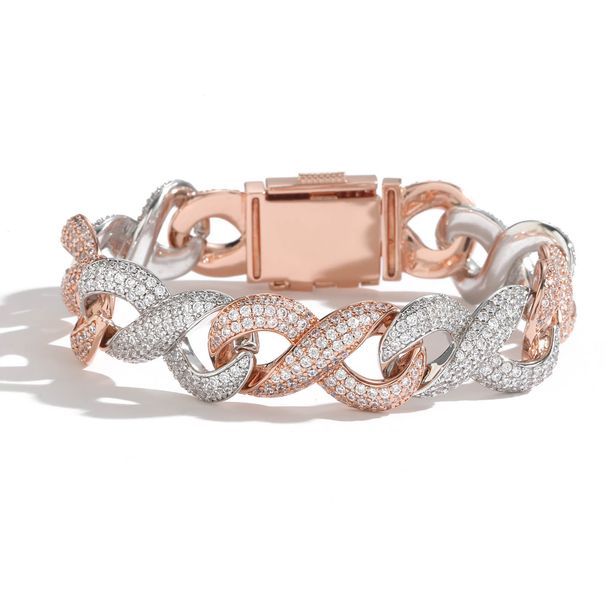 Unisex 15mm Wide 8 Character Infinite Chain Rose Gold Two Color Cuban Chain Micro Inlaid Zircon Trendy Hip Hop Bracelet_ipsvogv.com