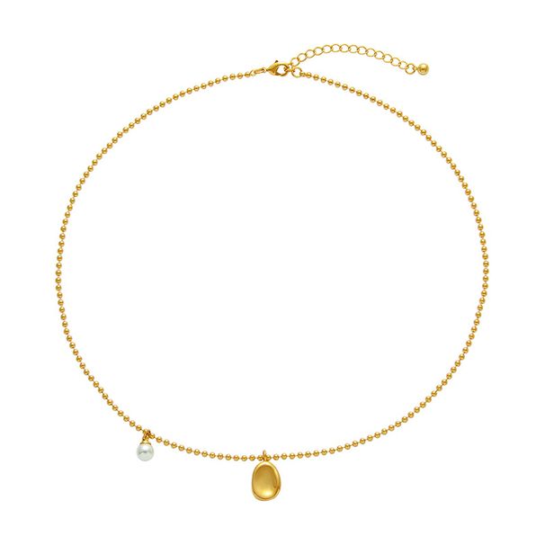 French Minimalist Small Gold Bean Pearl Necklace Label Pendant Collarbone Versatile Temperament Short Round Bead Sweater_ipsvogv.com
