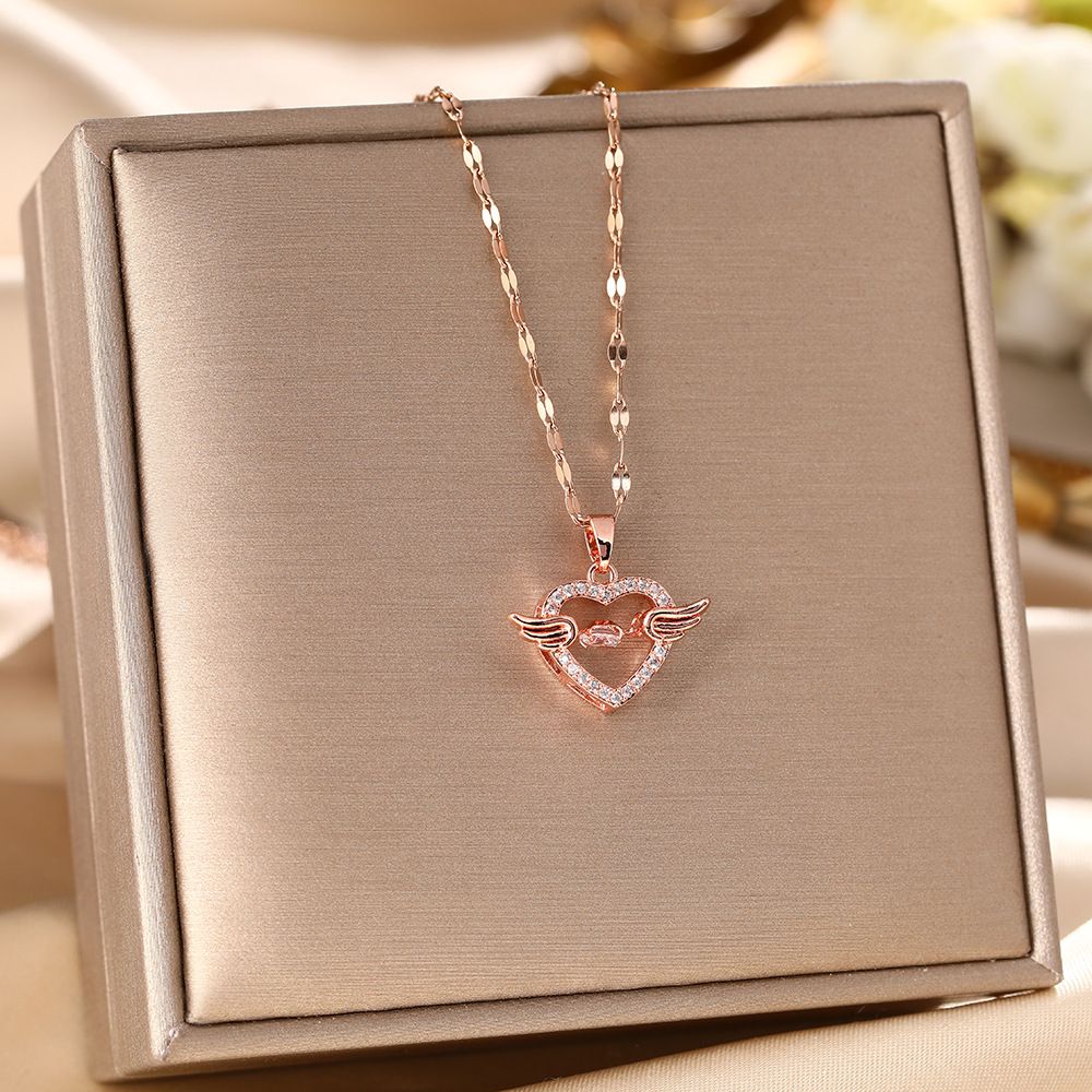 Korean Fashion Titanium Steel Necklace, Women's Agile Love Angel Wings, Zircon Pendant Temperament, Internet Famous_ipsvogv.com