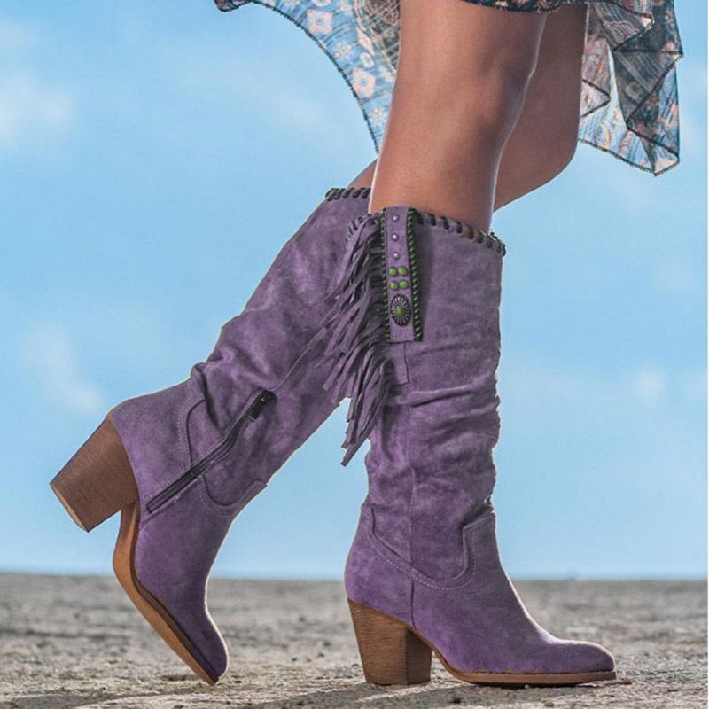 Women's Shoes autumn and winter new women's large size tassel boots thick high heels long large size women's long boots_ipsvogv.com