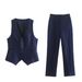 Women's Clothing Linen double-breasted women's blazer + vest and vest + linen straight pants suit_ipsvogv.com