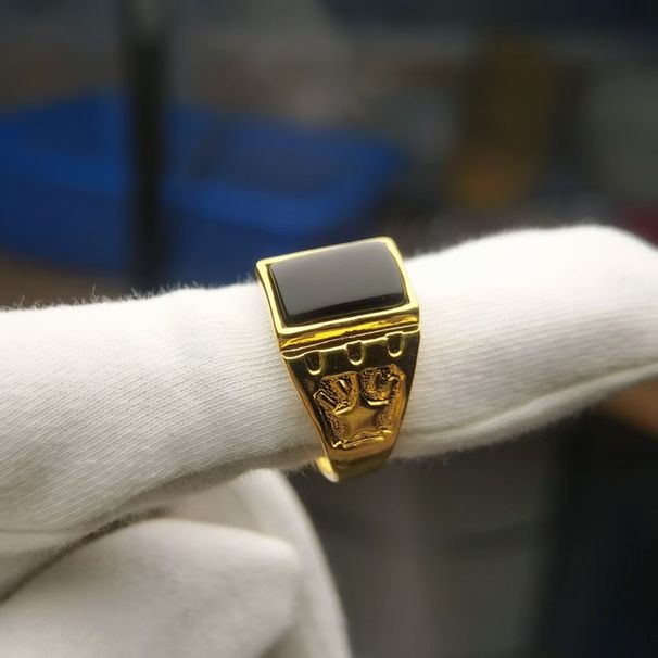 Vietnam Sand Gold Plated With Jade Marrow Open Mouth Men's Color Preserved Emerald Ring_ipsvogv.com
