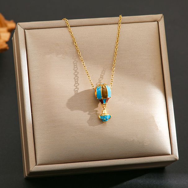 Personalized New Colorful Hot Air Balloon Fling House Travel Pendant, Light Luxur Ins Titanium Steel Necklace_ipsvogv.com