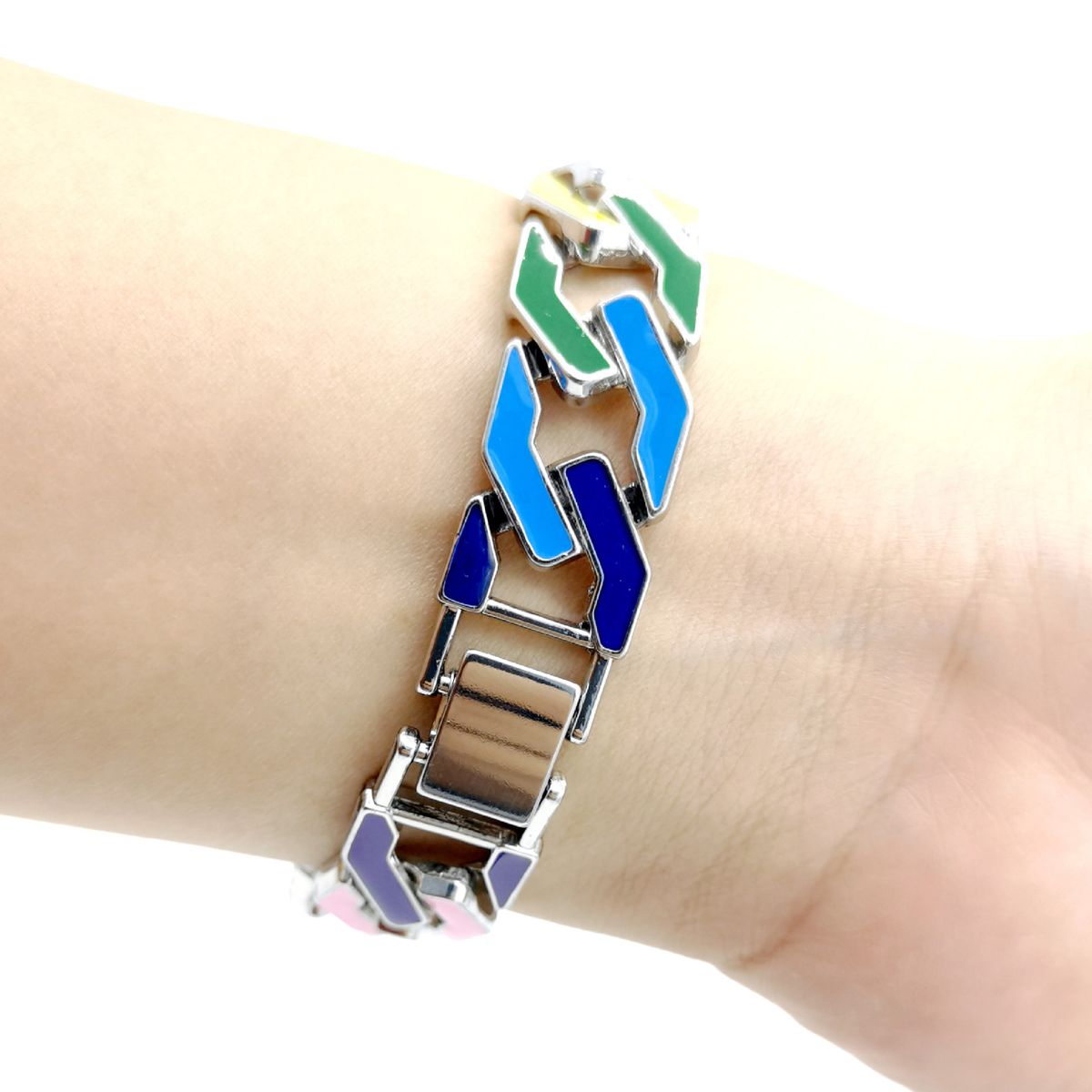 Unisex Hip Hop Trendy Cuban Chain Enamel Bracelet 17mm Rainbow Rhombus Hiphop Necklace For Men And Women_ipsvogv.com