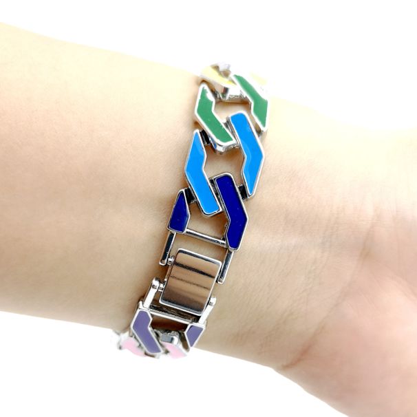 Unisex Hip Hop Trendy Cuban Chain Enamel Bracelet 17mm Rainbow Rhombus Hiphop Necklace For Men And Women_ipsvogv.com