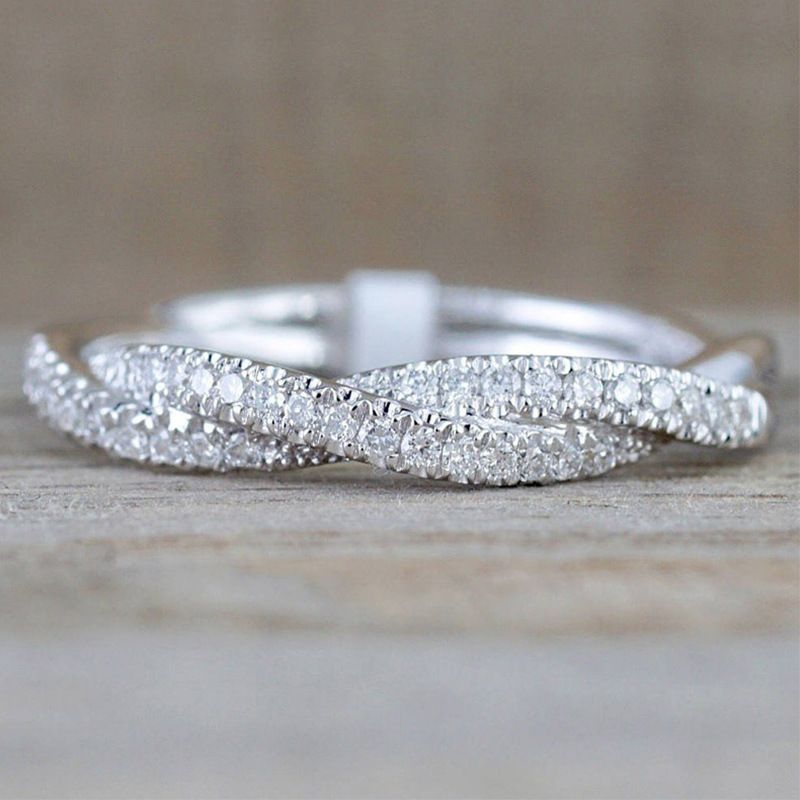 Cao Shi's New Fashion Twisted Rope Fried Dough Twists Women's Copper Plated White Gold Micro Set Zircon Tail Ring_ipsvogv.com