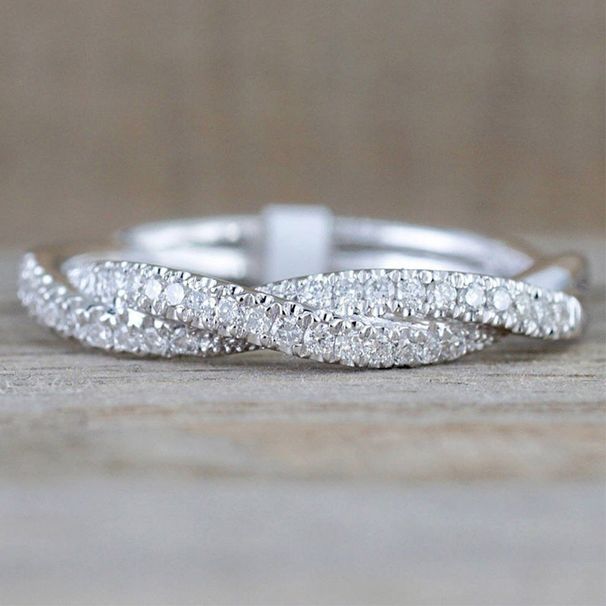 Cao Shi's New Fashion Twisted Rope Fried Dough Twists Women's Copper Plated White Gold Micro Set Zircon Tail Ring_ipsvogv.com
