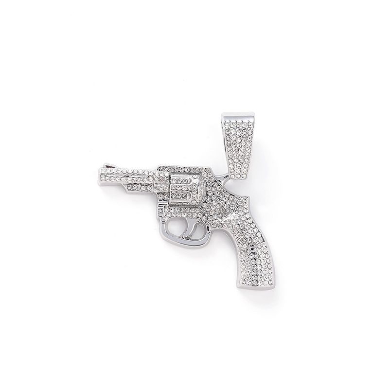 Hip Hop Studded Revolver Trendy Nightclub Pendant, Accessory Necklace, Personalized Full Diamond Cuban Chain_ipsvogv.com