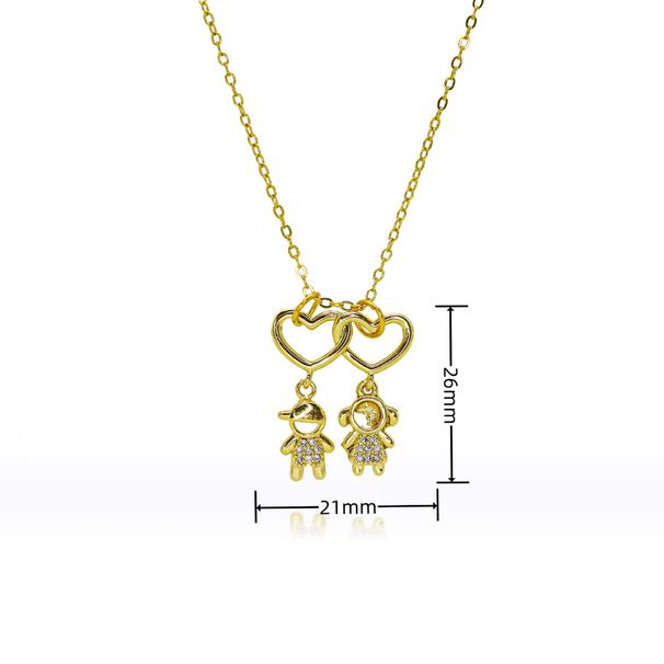 Family Heart Pendant Necklace - Gold Plated With Zircon Accents, Matching Boy & Girl Clavicle Chain, Romantic Couple Jewelry Gift_ipsvogv.com