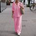 Women's clothing women's two-piece set women's lapel long-sleeved shirt spring and autumn casual solid color pants wide leg suit_ipsvogv.com