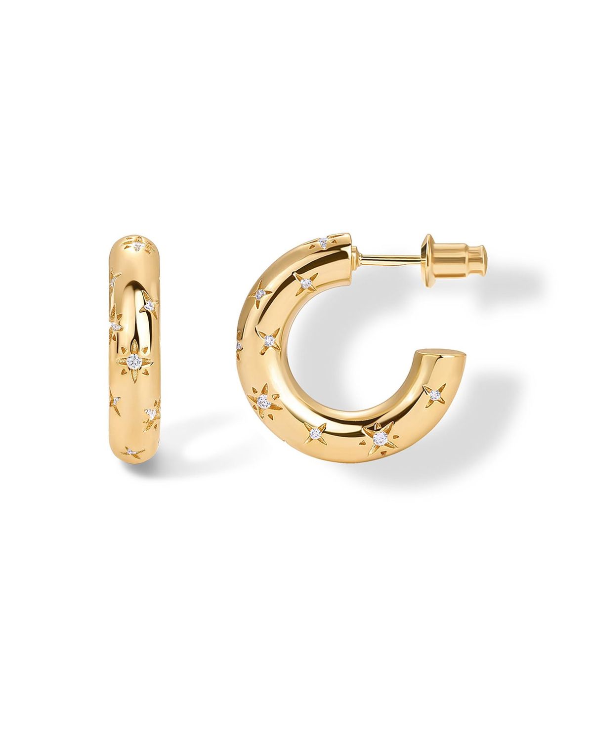Hot Selling Light Luxury Personality Metal Style Broken Zirconium C Shaped Star And Moon Earrings For Women Niche Design Earrings_ipsvogv.com