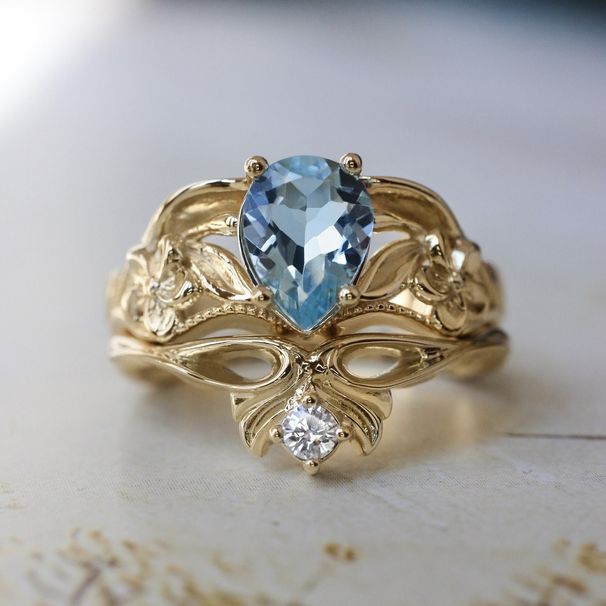 Sanjie Yiwu New Gold Crown Sea Blue Diamond Pair Instagram Internet Celebrity Handmade Women's Ring_ipsvogv.com