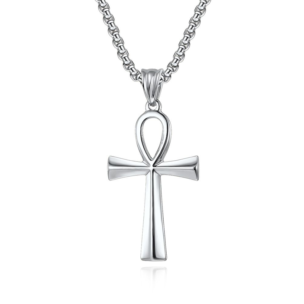 Men's Jewelry Stainless Steel Ankh Cross Necklace Personality Niche Titanium Steel Cross Pendant Pendant_ipsvogv.com