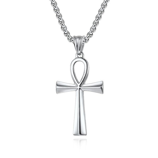 Men's Jewelry Stainless Steel Ankh Cross Necklace Personality Niche Titanium Steel Cross Pendant Pendant_ipsvogv.com