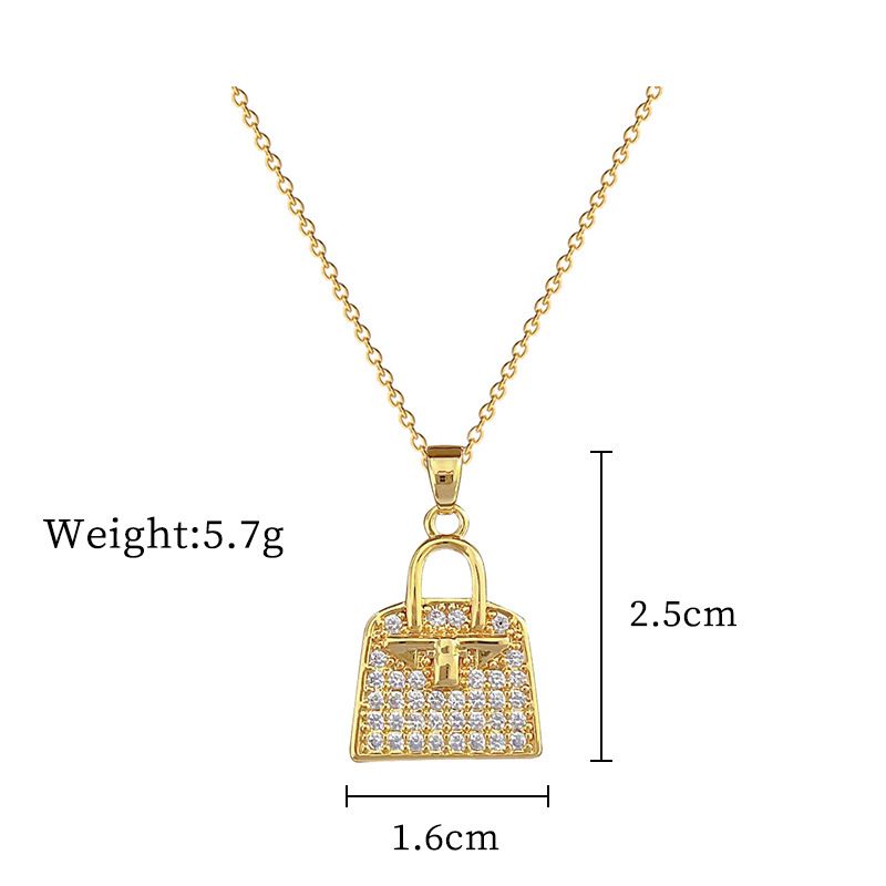 】 Zircon 【 Bag Light Luxury Charm Gorgeous Full Diamond Necklace Women's Versatile Clavicle Titanium Steel Chain 【 】_ipsvogv.com