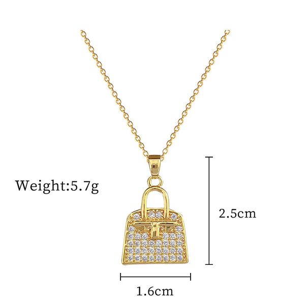 】 Zircon 【 Bag Light Luxury Charm Gorgeous Full Diamond Necklace Women's Versatile Clavicle Titanium Steel Chain 【 】_ipsvogv.com