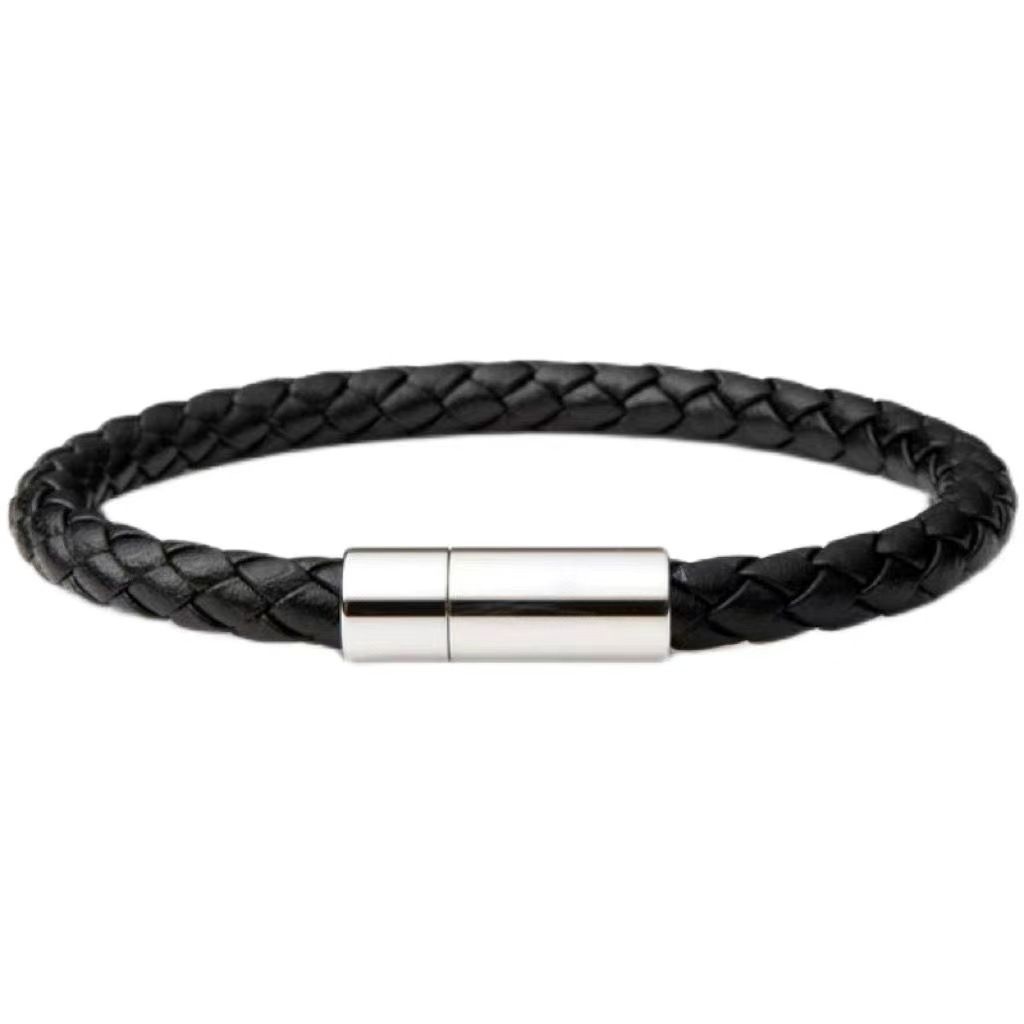 Men's Jewelry Stainless Steel Leather Rope Braided Bracelet Diy Engraved Couple Bracelet Simple Magnetic Buckle 6MM Leather Bracelet Jewelry_ipsvogv.com