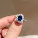 set Shaped Pigeon Egg Royal Full Blue Zircon Ring, Niche High-end Luxury French Temperament Style Ring ,_ipsvogv.com
