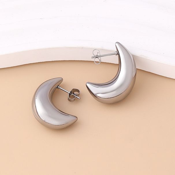 Women's Jewelry Crescent Semi Circular Hollow Earrings Glossy Geometric Simple Style Earrings Fashionable Temperament High End Earrings_ipsvogv.com