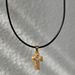 Spot INS Gold Plated Titanium Steel Retro Black Leather Rope Cross Necklace_ipsvogv.com