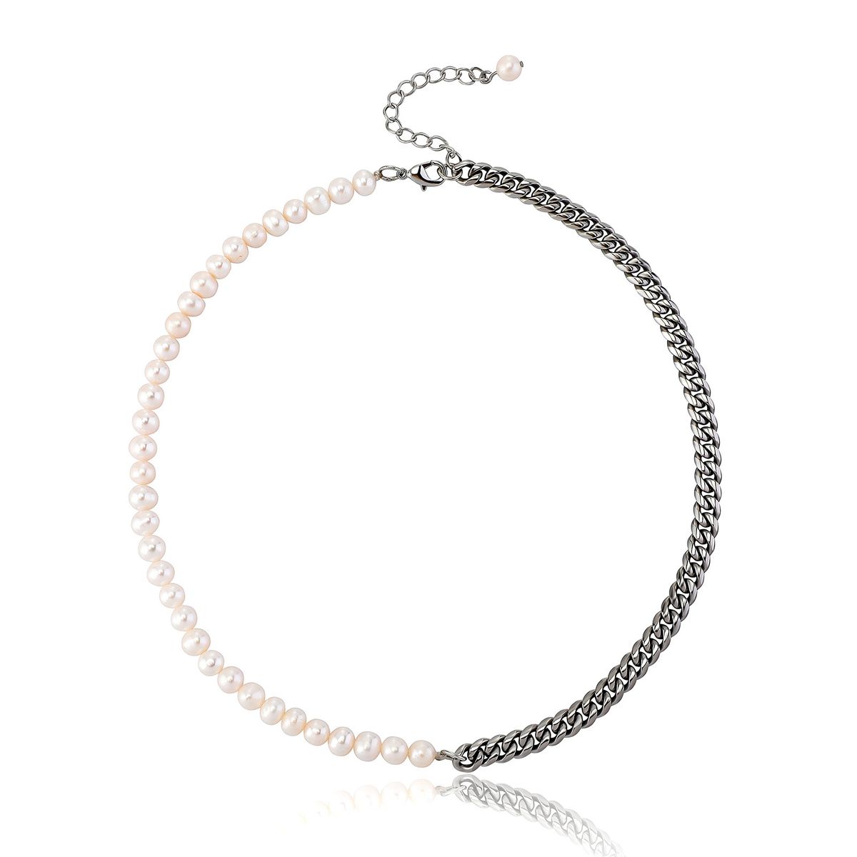 Natural Pearl Stainless Steel Cuban Chain Splicing Simple Temperament Star Same Style Versatile Necklace_ipsvogv.com